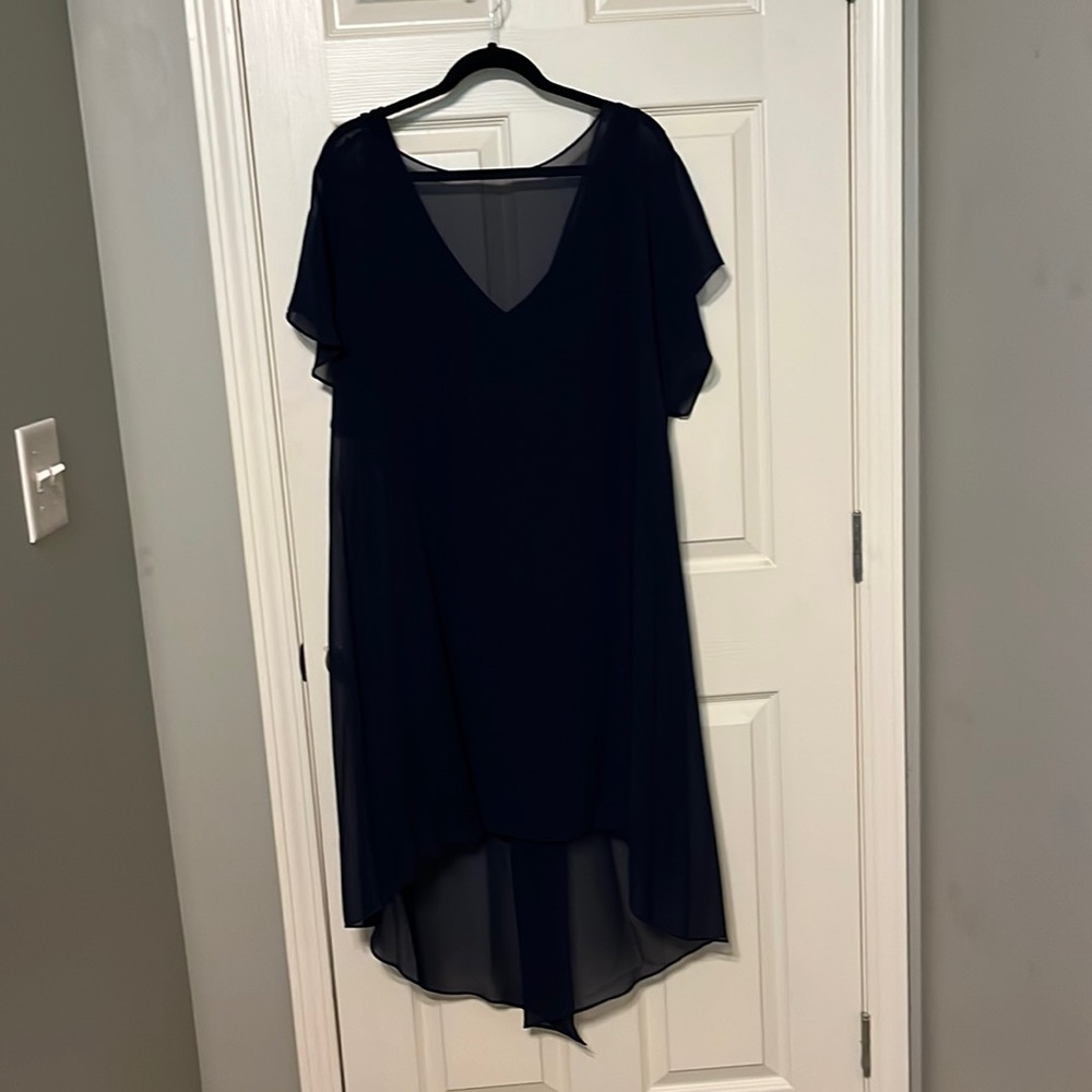 Navy blue hi low dress with slip underneath